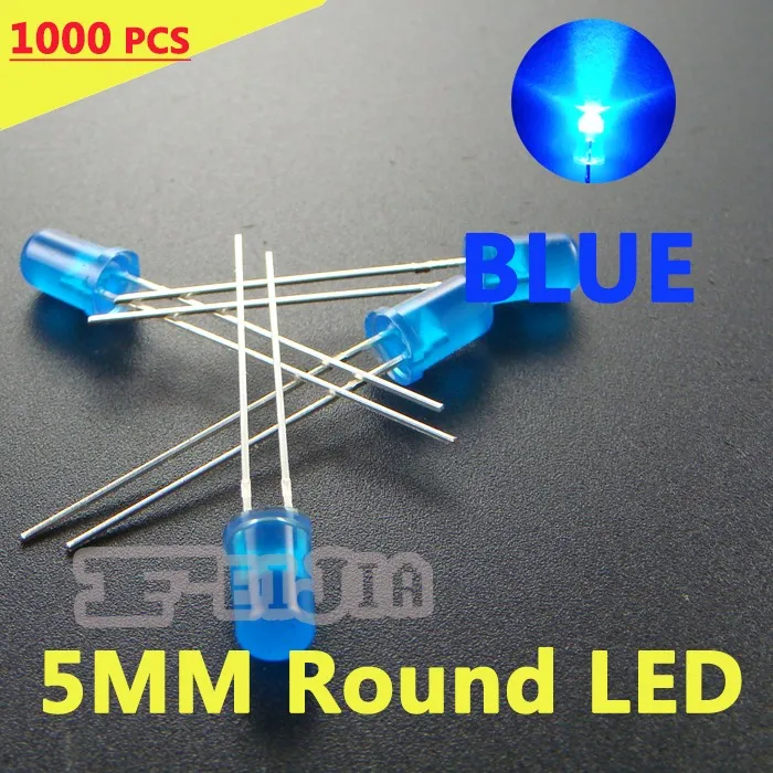 1000pcs/lot 5mm Blue Round LED Diode Lndicator lights Super bright [Blue] DC3.0-3.2V Free Shipping