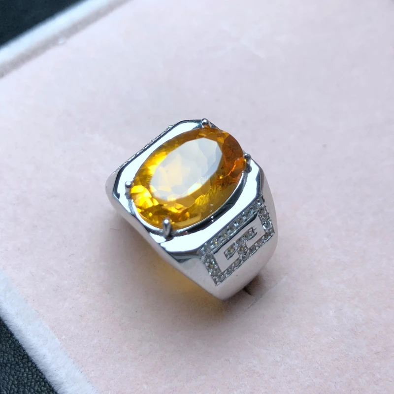 In-kind photo Beautiful color, new men's ring, 925 silver, Brazilian natural citrine, classic atmosphere