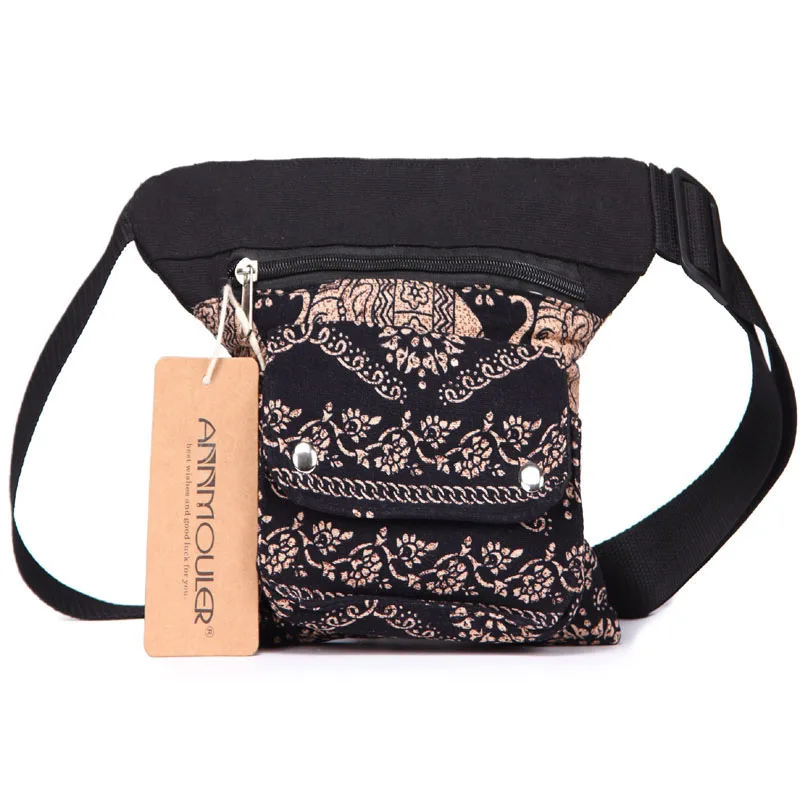 Annmouler Vintage Women Waist Belt Bag Adjustable Fanny Pack Bohemian Style Waist Pack Multi-pocket Phone Pouch Bag for Gifts