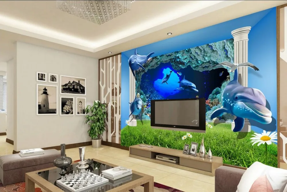 

3d wallpaper mural Space Dolphins Underwater World 3d wallpaper modern for living room murals Home Decoration