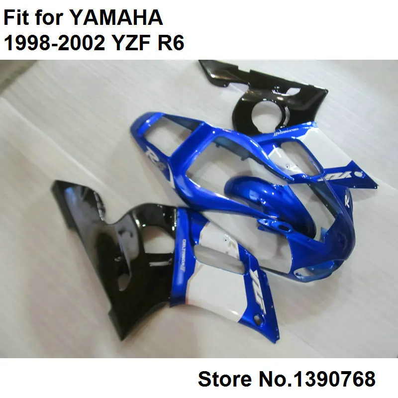 Hot sale fairings for Yamaha YZF R6 98 99 00 01 02 blue white black motorcycle fairing kit YZFR6 1998 1999 2000 2001 2002 LV57