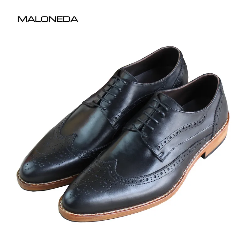 

MALONEDA Bespoke Italian Style Men Formal Dress Brogue Shoes Goodyear Handcraft Black Genuine Leather Derby Shoes For Business