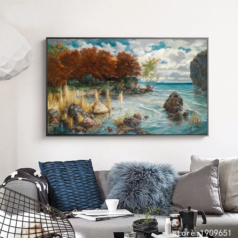 cotton no frame classical stone tree island seascape canvas printings oil painting printed on cotton wall art decoration picture