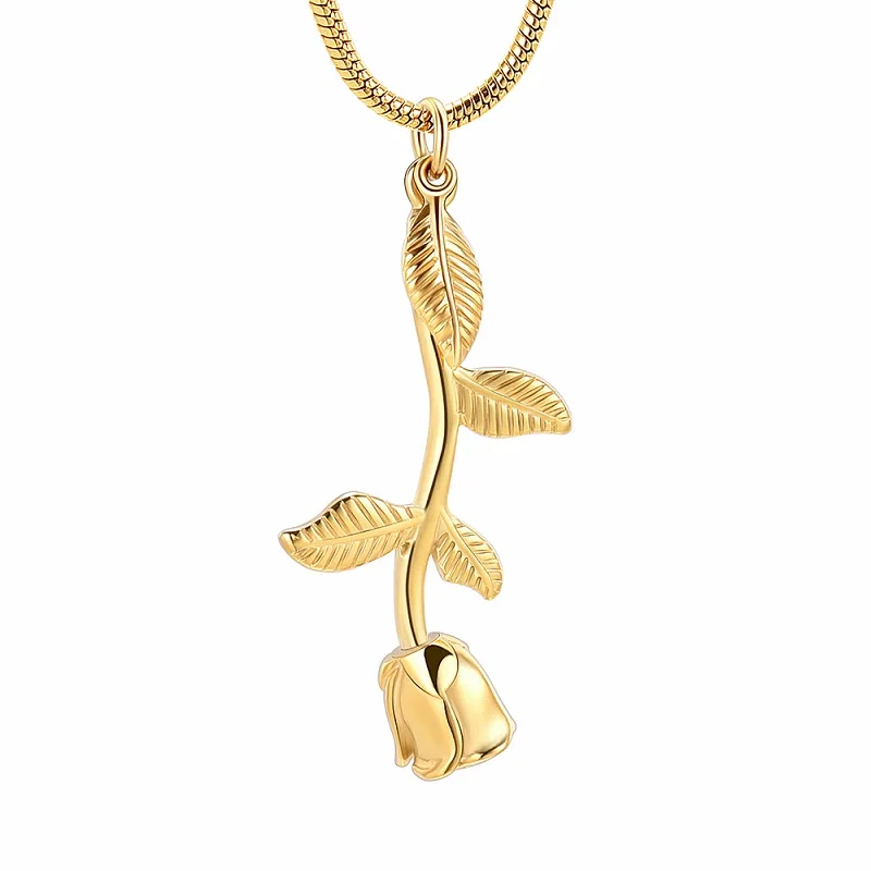 

IJD10034 Gold Color Rose Flower & Leaf Cremation Jewelry Necklaces for Ashes Urn Pendant Memorial Keepsake Jewelry