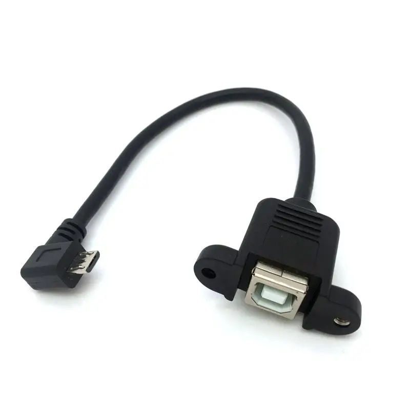 90 Degree left angled Micro USB male to USB2.0 B female printer cable with panel mount screws 20cm