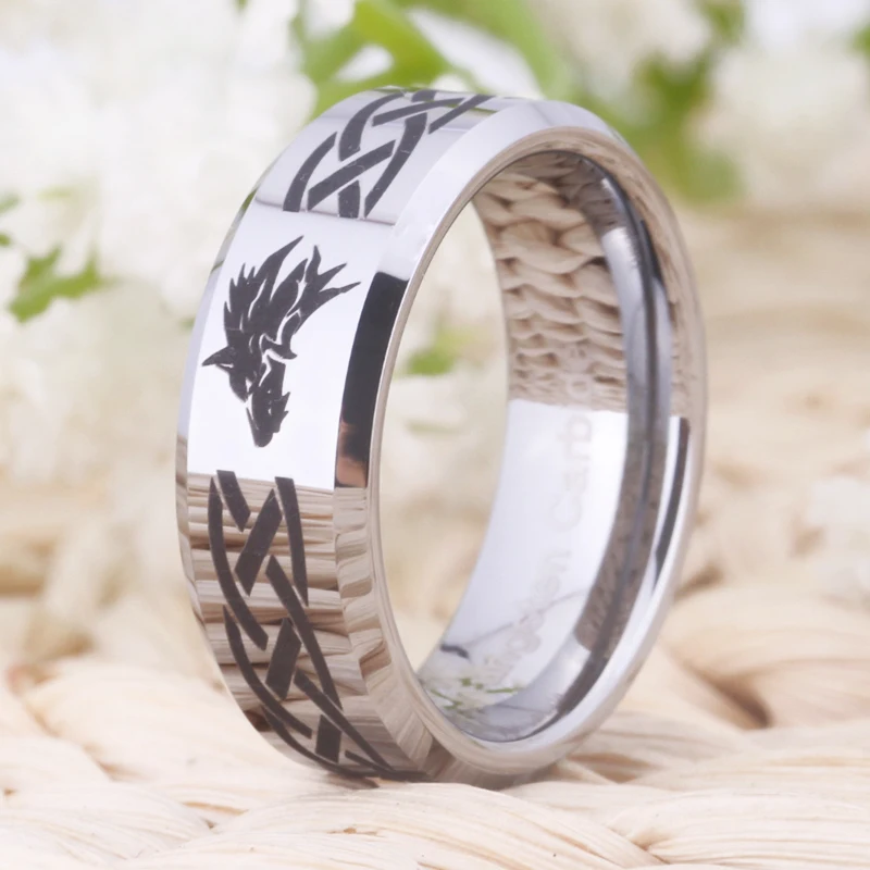 Men's Ring Classic Tungsten Carbide Ring Women Wedding Band Engagement Ring Anniversary Gift Party Jewelry LOZ Wolf Design Ring