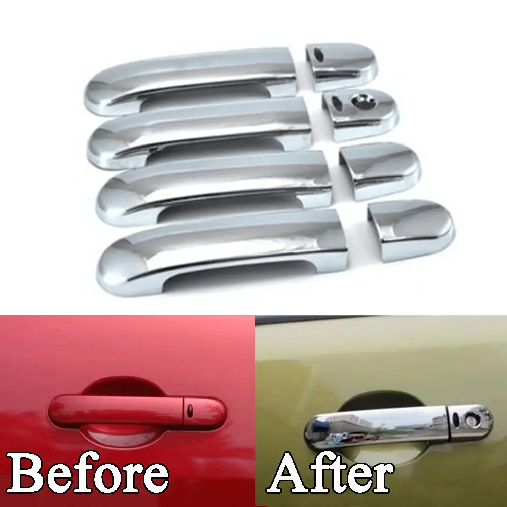 BBQ@FUKA New Car Accessories Fit For Nissan Versa Tiida Latio 2007 2008 2009 2010 2011 Chrome Door Handle Cover Trim+ Smart Hole