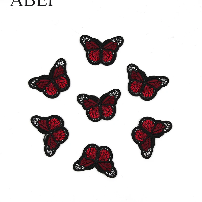 10pcs/lot Dark Red Iron Butterfly Appliques Diy Jeans Stickers Handmade Sewing Bags Garment Patches Clothes Motif Badge Patch