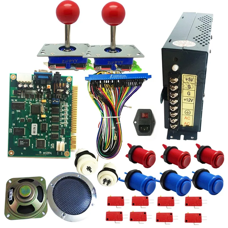 Classical JAMMA arcade game 60 in 1 kit with 24V power supply speaker zippy joystick American push button jamma wire PCB feet