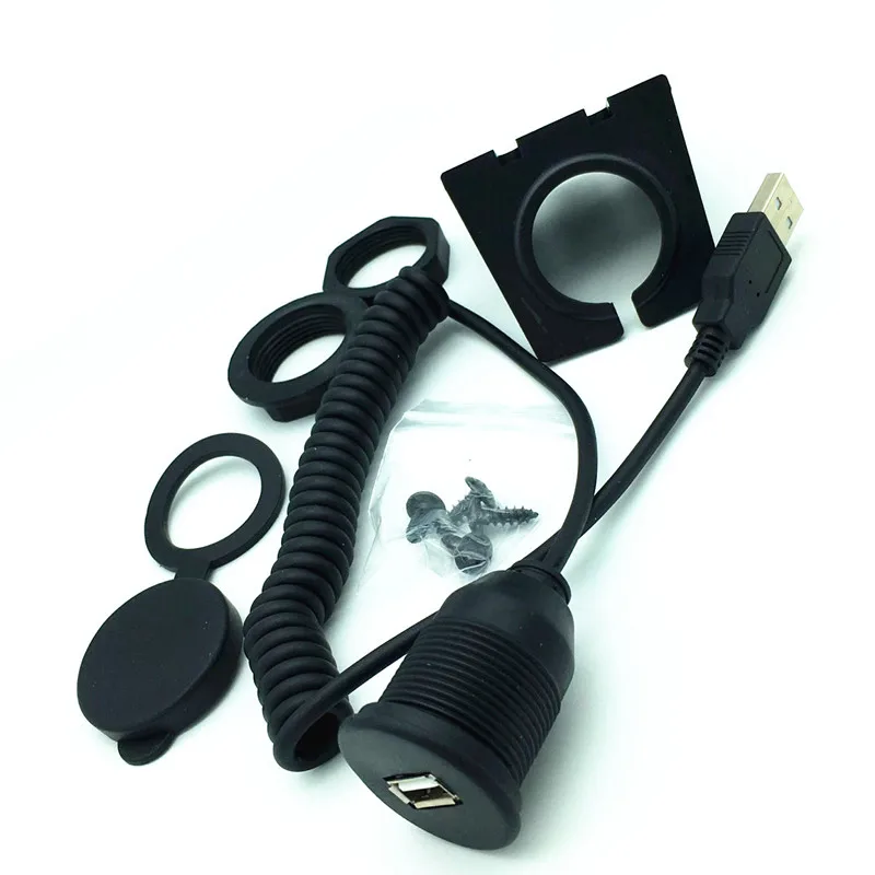 Car Marine Flush Mount USB 2.0 Male to Female Socket Extension Coiled Spring Waterproof Cable