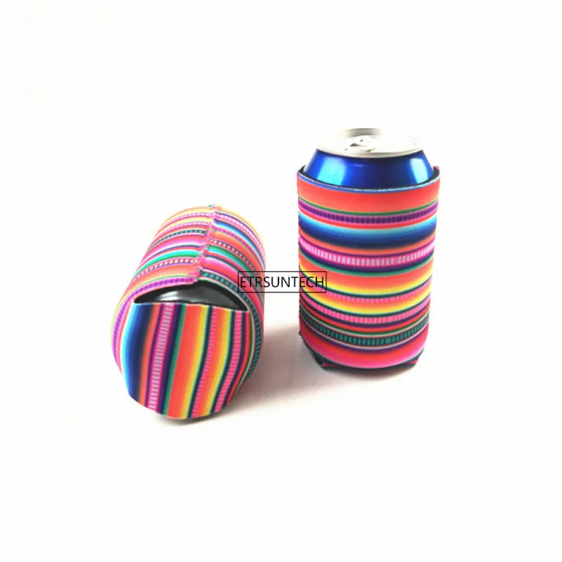 

500Pcs/Lot Wholesale Blanks Stripe Can Cooler Neoprene Rainbow Tin Covers Wedding Gift Wraps