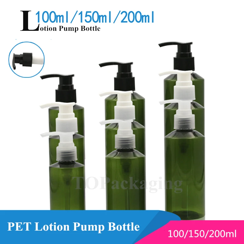 100/150/200ml Spiral Lotion Pump Bottle Empty Plastic Cosmetic Container Sample Essential Oil Refillable Green Makeup Packaging