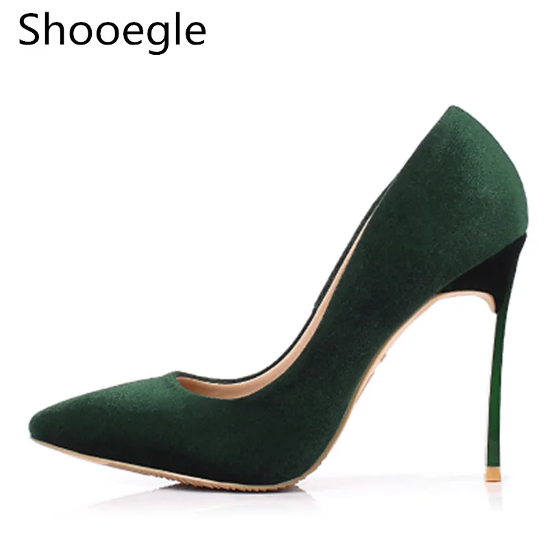 

Fashion velvet slip on pointed toe shallow mouth women pumps thin high heel wedding party dress pumps