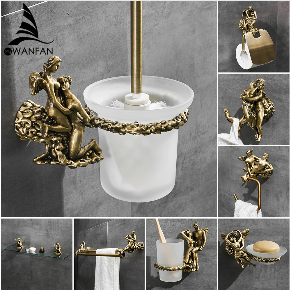 Wall Mount Romantic Bathroom Shower Hardware Accessories Set,Towel Ring and Robe Hook,Toilet Paper Holder Towel Bar MB-0810B