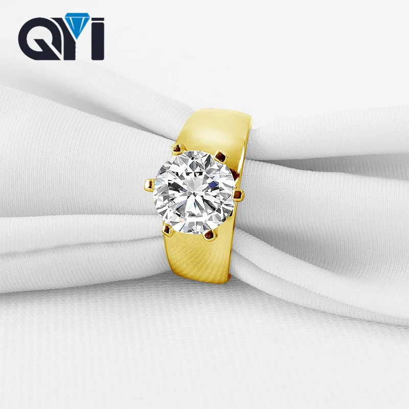 

QYI 14k Solid Yellow Gold Women Wedding Ring 2.65 Ct Round Moissanite Engagement Ring Bridal Jewelry Design