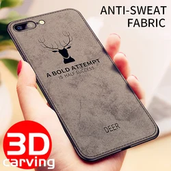 Deer 3D Print Vintage Fabric Case For iPhone 7 8 Plus 8Plus SE 2020 2022 Cloth Texture Canvas Back Cover Anti sweat