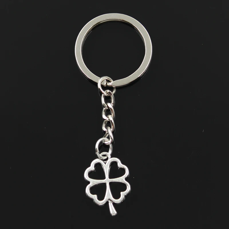 New Fashion Keychain 24x17mm Lucky Four Leaf Clover Irish Pendants DIY Men Jewelry Car Key Chain Ring Holder Souvenir For Gift