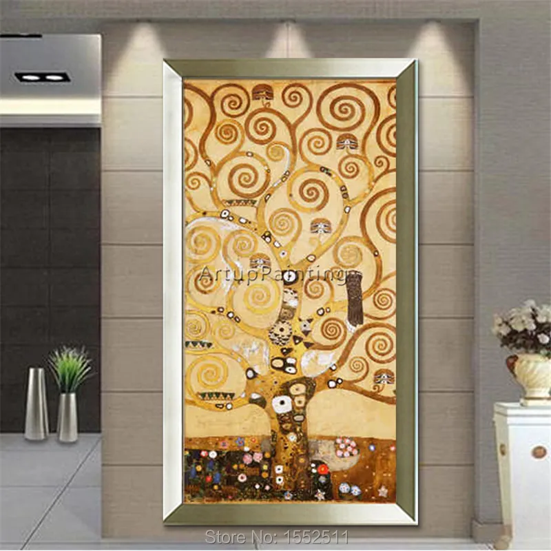 Canvas Painting Gustav Klimt Hand painted tree of life,wall pictures for Living Room home Decorat,Christmas decorations for home