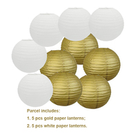 Gold and White Paper Lanterns for Wedding, DIY Paper Lantern for Party, Hanging Decor Favor, 10 PCs