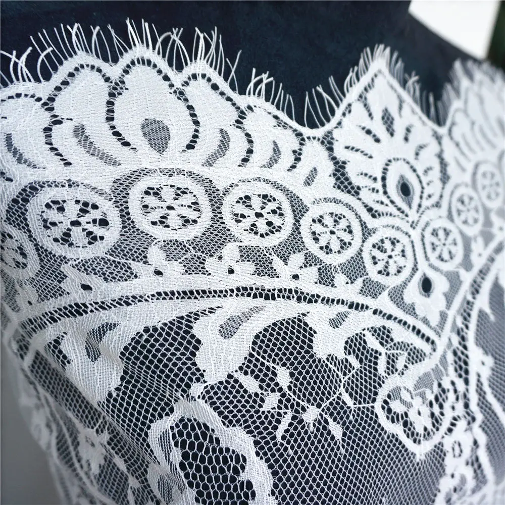 White Black Lace Fabric Cloth Flower Pattern Embroidered Wedding Gown Appliques Mesh Trims Sew On Patch For Dress DIY Decoration