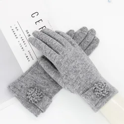 Fashion Elegant Female Wool Knit Touch Screen Gloves Winter Women Keep Warm Cashmere Full Finger Leather Bow Dotted Gloves S62