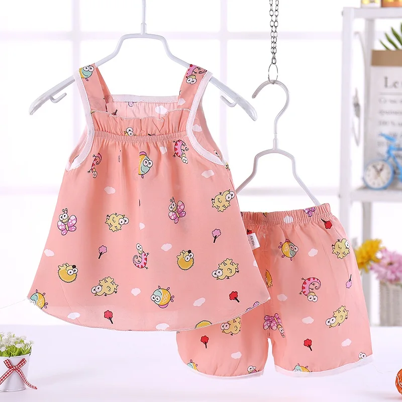 Summer Baby Girls Clothes Set Cotton Sleeveless + Shorts 2pcs Infant Girls Clothing Sunsuit Backless Outfit Toddler image 2