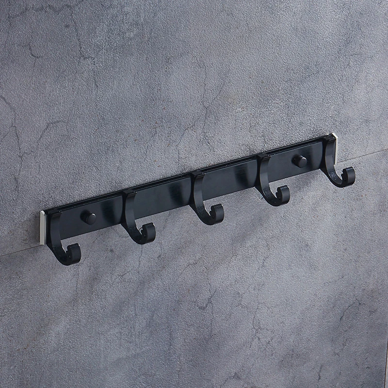 Towel hooks Black Aluminum Bathroom Towel Hook Wall Hook White Door Hanger Clothes Robe Hook Multi-function Bathroom Accessories