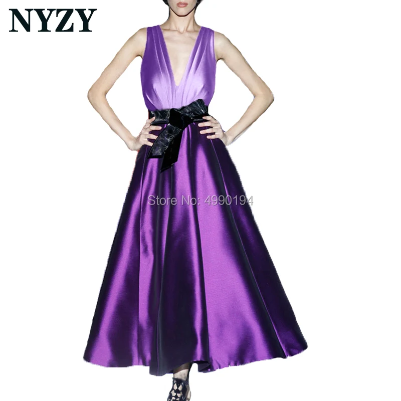 

Satin Formal Evening Dress Short 2019 NYZY C180 Vestidos De Festa Purple Elegant Evening Gown Custom Made robe de soiree