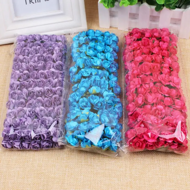 144個3センチメートル紙は花の結婚式の装飾ミニローズフラワーハンドメイドスモールパーティーブーケスクラップブックつつじの花