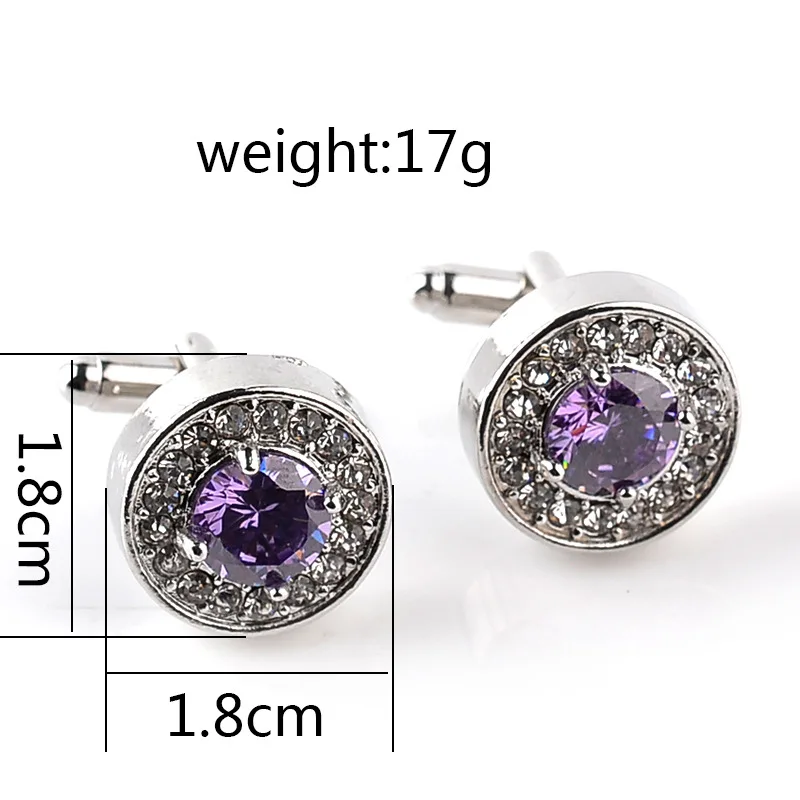 Luxury High-grade jewelry Men\'s White Purple Enamel Crystal Cufflinks Round Wedding Party Cufflink French shirt Cuff Buttons