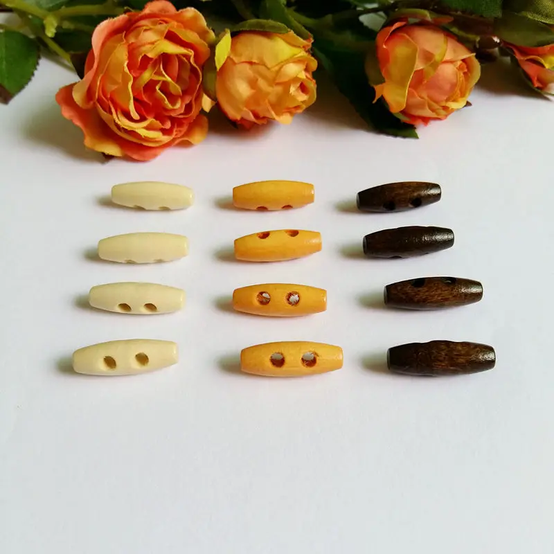 50pcs Long 20MM 2-Holes Garment Wooden Button DIY Lovely Cartoon Clothes Accessories