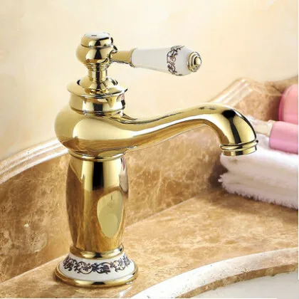 Golden ceramic basin faucet brass bathroom american blue and white porcelain gold plated antique faucet bathroom sink tap