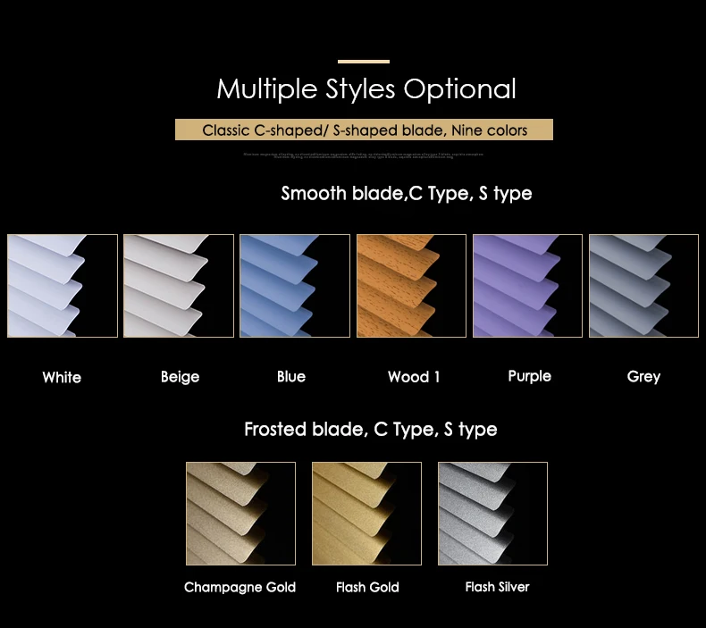 One Rod Control Venetian Blinds Waterproof C shape/ S shape No Drill System Frosted Venetian Blinds Oilproof