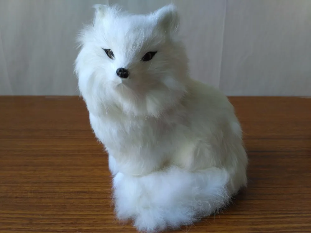 

plastic&furs white squatting fox simulation fox large 15x13x18cm model handicraft prop home decoration gift d2245