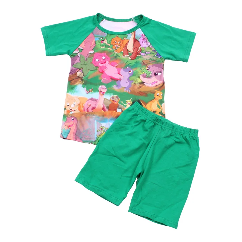 

Leisure Kids Boy New Clothings Set Blue Raglan Sleeve Boys T-shirt outfits Dinosaurs Printing Children Clothes Shorts Set