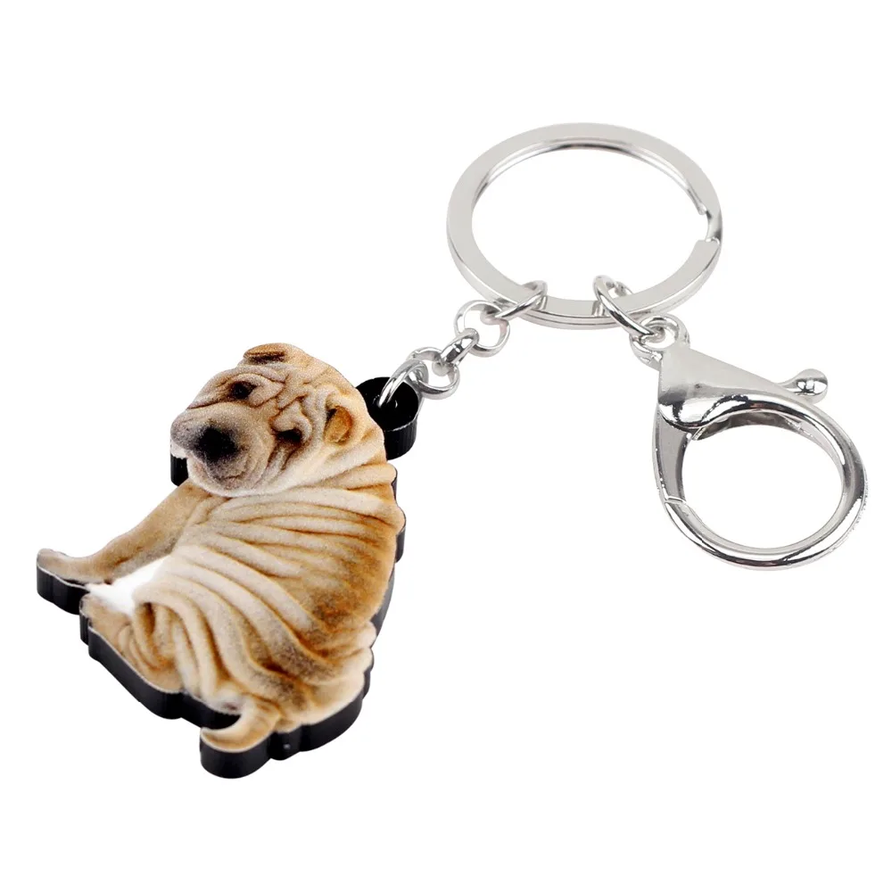 Bonsny Acrylic Novelty Shar Pei Dog Key Chains Keychain Rings Animal Handbag Car Charms Jewelry For Women Girls Gift Decoration