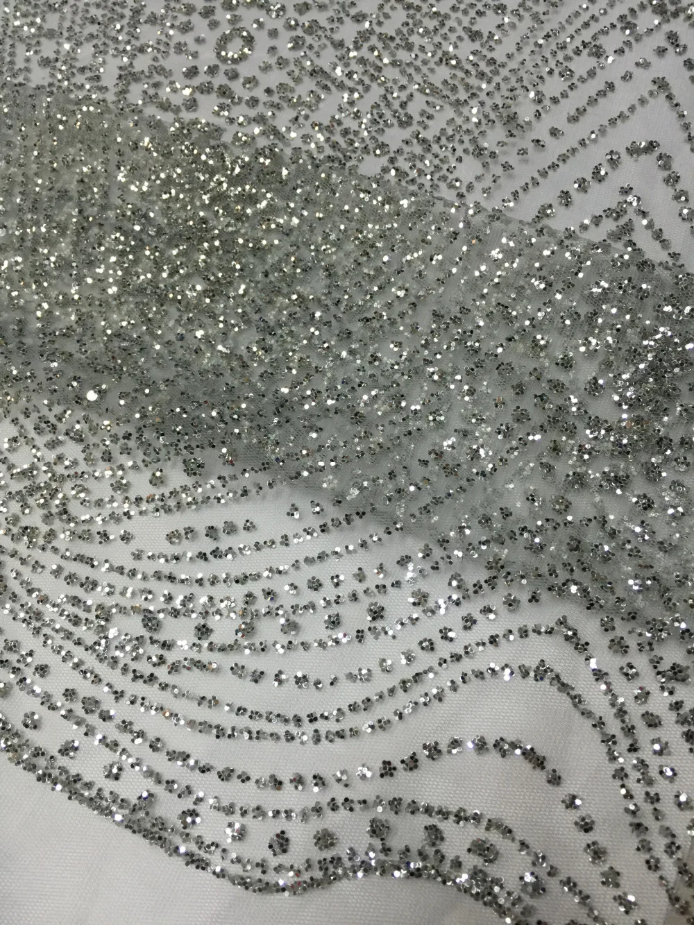 

5 Yards Silver Color Luxury Grey Mesh Tulle Hand Print Glitter Lace Fabric for Wedding/Evening Dress/Party,