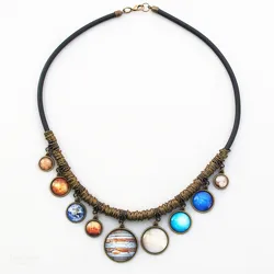 Statement Solar System Necklace 9 Planets Bib Space Pendants Universe Galaxy Science Jewelry on Black Cord