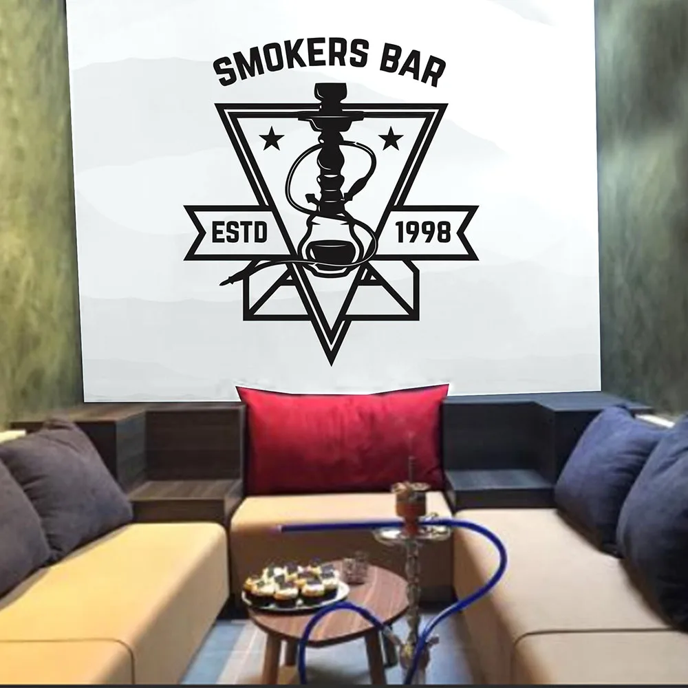 Hookah Club Wall Stickers Quote Art Wall Decals For Hookah Shop Smokers Bar Star Estd 1998 Pattern Pure Color Removable B307