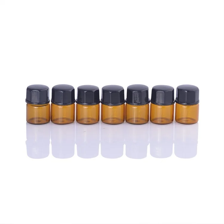 

Portable 1ML Essential Oil Small Sample Bottle Glass Empty Cosmetic Cream Vial Dark Brown Plastic Cap Makeup Refillable Bottle