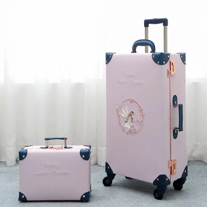 Hot!New Vintage Floral PU Travel Bag Rolling Luggage sets,13