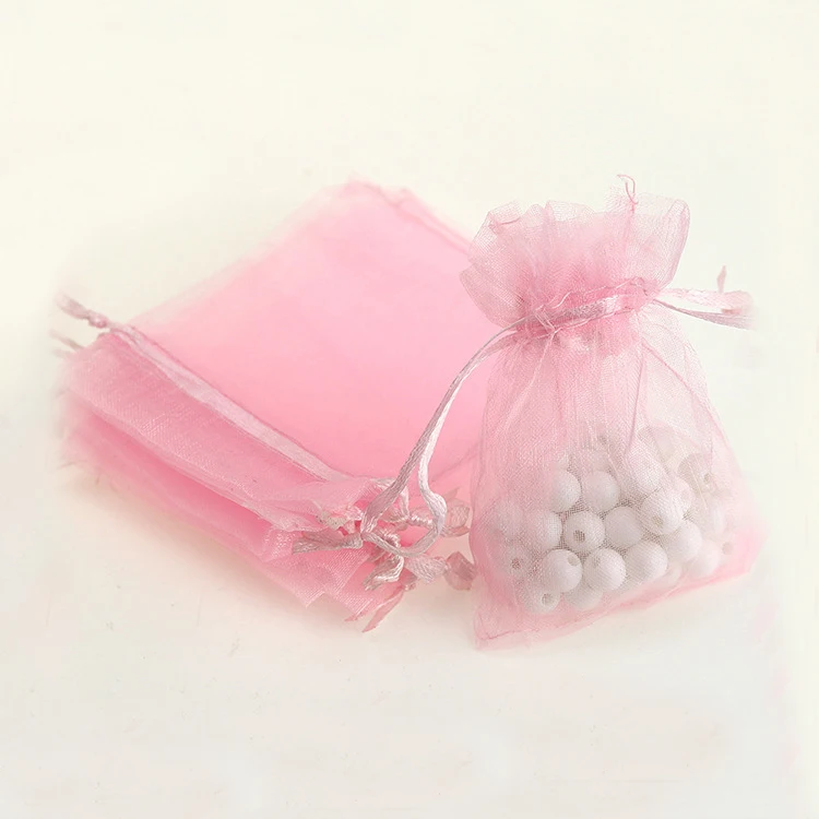 7*9cm 100pcs Pink Small Gift Bags For Jewelry/wedding/christmas/birthday/bracelets Yarn Bag With Handles Packaging Organza Bags