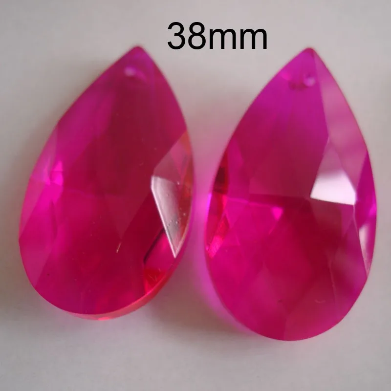 Free Ring 20pcs Fuchsia 38mm Crystal Glass Chandelier Part Hanging Crystal Lighting Pendants For Modern Crystal Curtain Supplies