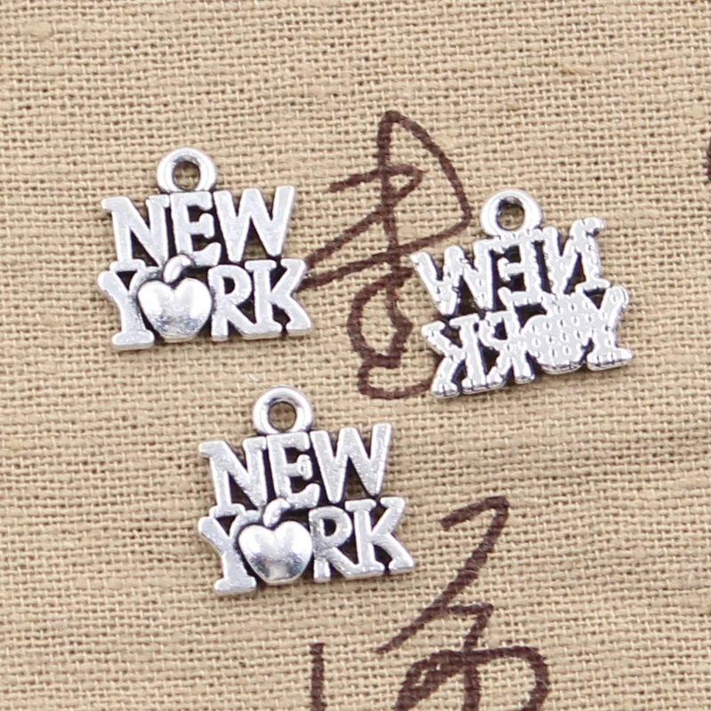 15pcs Charms Heart New York 14x14mm Antique Tibetan Pendant Findings Accessories DIY Vintage Choker Handmade Jewelry