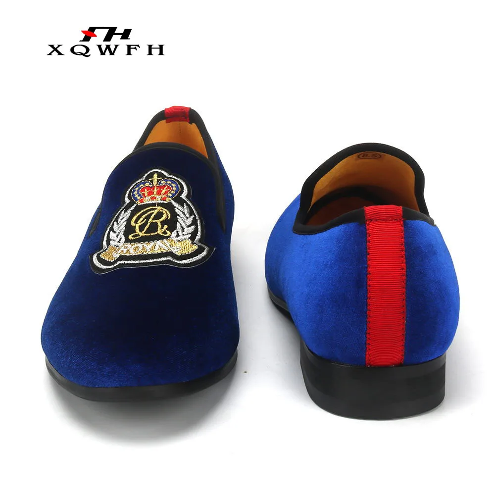 New Fashion Black and Blue Velvet Men Loafers Handmade Men  Dress Shoes Comfortable Men's Smoking Shoes