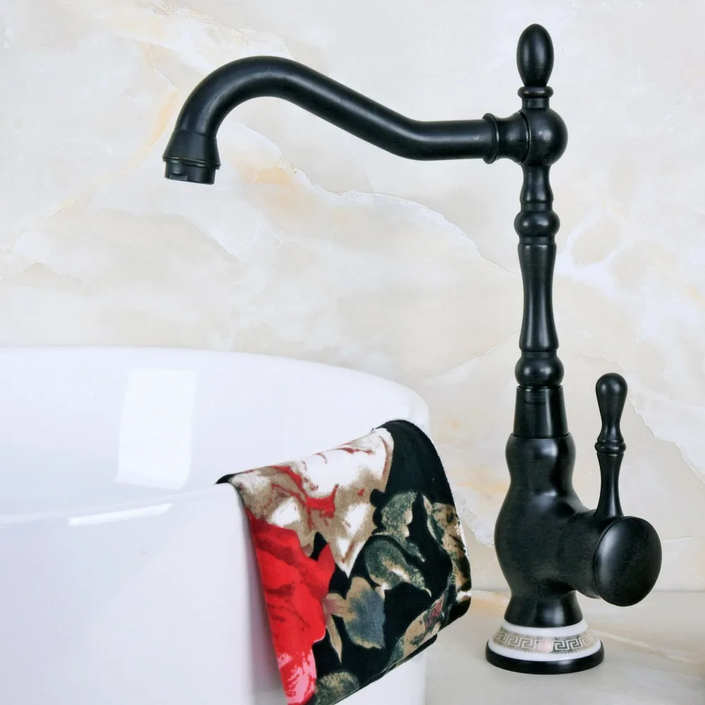 Black Oil Rubbed Bronze Ceramic Base Kitchen Wet Bar Bathroom Vessel Sink Faucet Single Hole Swivel Spout Mixer Tap anf662