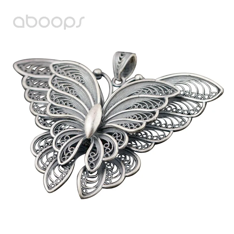 

Vintage 990 Sterling Silver Butterfly Filigree Necklace Pendant for Women Free Shipping