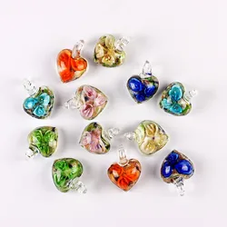 QianBei Wholesale 6Pcs Fashion Heart Shape Flower Charm Glass Pendant Bead Woman For Earring Necklace Jewelry Accessaries Girl