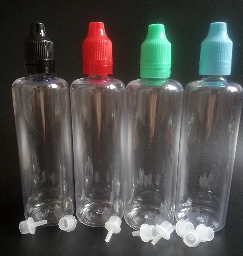 

100ml E liquid Empty Bottle PET Plastic Dropper Bottles With Long Thin Tips And Tamper Evident Childproof Cap For E juice