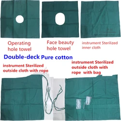 10pc/pack medical surgical instrument inner outside sterilization cloth bag Pure cotton green cosmetic face operation hole towel